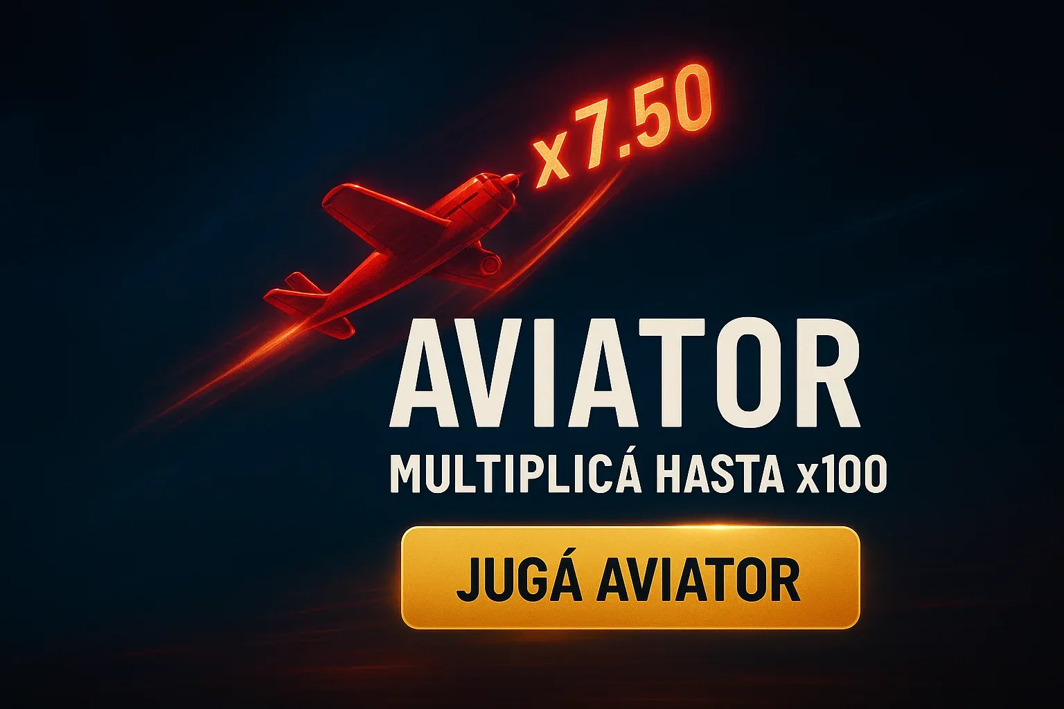 Banner de casino Aviator con avión rojo y multiplicador x7.50 brillante